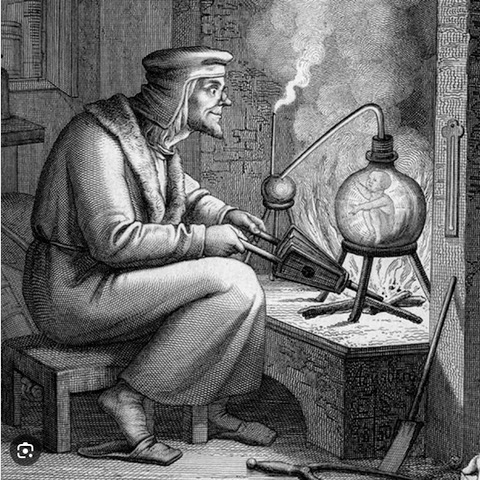 c19th engraving of Faust’s Humunculus.